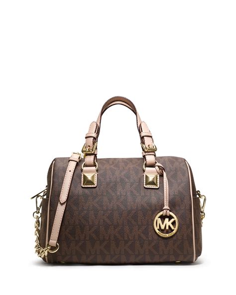 michael michael kors medium grayson logo monogram satchel brown|Grayson Medium Metallic Empire Monogram Satchel .